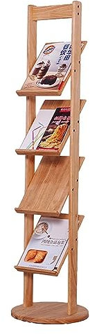 GCCSSBXF Prospektständer aus Holz – Zeitschriftenständer bodenstehend mit 4 Taschen, stabile Basis für Produkte Ausstellung Messen Show Zeitung Organizer Ständer