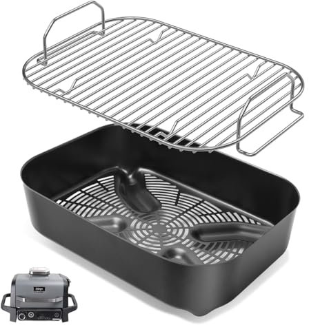 SafBbcue Combo Crisper Basket & Smoke Rack for 7 in 1 Ninja Woodfire OG700 Series Outdoor Grills, XSKCRSPBKT Air Fryer Basket and Roast Rack for Ninja Woodfire Grill OG701 OG751 Accessories, Non-Stick