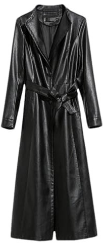 Wvapzxx Frauen Herbst Echtes Leder Revers Jacke Schaffell Lange Mantel
