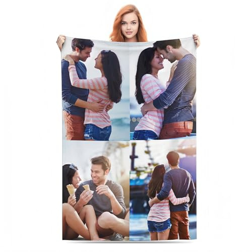 Bbflyper Coperta Personalizzata con Foto,Coperta in Pile Plaid Personalizzata con Testo Immagine 1-8 Regalo per Anniversari,Marito,Bambini-4Foto,120 x 150 cm