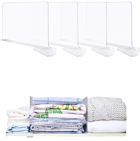 Hyacinthy 4 PCS Acryl Regalteiler, Klarer Regaltrenner für Kleiderschrank Trenner Regal Trennwand Shelf Dividers Justierbare Kleidung-Lagerung Organizer für Schlafzimmer-Küche-Büro