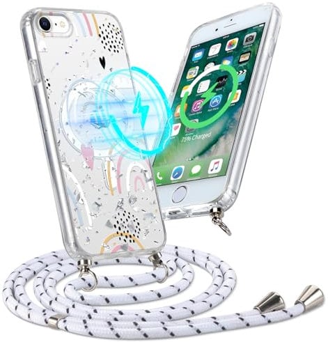 Pnakqil Magnétique Coque avec Cordon pour Apple iPhone 13/14 6,1 Compatible avec MagSafe, Arrière Rigide PC + Antichoc TPU Aesthetic Pattern Anti-Jaune de Téléphone Housse pour iPhone 13/14, 4