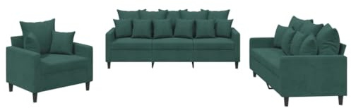 vidaXL Sofagarnitur 3-TLG., Sessel Couch mit Kissen, Sofa Wohnzimmersofa mit Armlehnen, Couchgarnitur Designsofa Sitzmöbel Polstermöbel, Dunkelgrün Samt