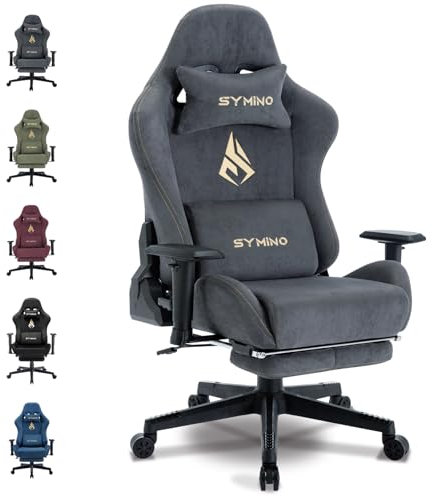 Symino Gaming Chair, Computer Chair with Footrest, Headrest and Lumbar Support, Ergonomic PC Chair, Height Adjustable Rotating Task Chairs, Gray