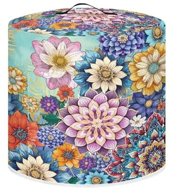 NETILGEN Insulated Pressure Cooker Appliance Cover, Also Fit for Rice Cooker, Air Fryer and Crock Pot, 3 Qt Dust Cover with Pocket for Spoon/Cooking Utensils/Recipes, Blooming Flower Purple Blue