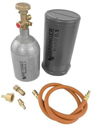 GARDINGER Aktionsset befüllbare Aluminium Propanflasche Profill 0.5 + Umfüllschlauch + Schnellkupplungen