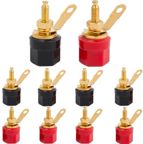 RUNCCI-YUN 10Pcs 4mm Banana Jack Socket Female Adapter Panel Mount Binding Post for 4mm Banana Plug Connectors Speaker Cable Connectors(Length 1.1 / 29mm Black and Red)
