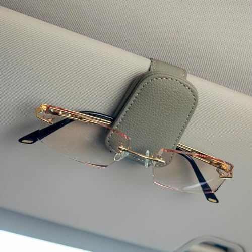 Sewokon 2 pcs Sunglasses Holder for Cars, Magnetic Leather Visor Sunglasses Holder Clip for Different Size Eyeglasses (Beige)