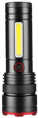 LED Taschenlampe aus Aluminium, Extrem Hell, USB-C Aufladbar, Zoombare Mini-Handlampe mit 4 Lichtmodi, Wasserdicht und auch als Powerbank Nutzbar - Perfekt für Camping, Wandern & Notfälle (Schwarz)