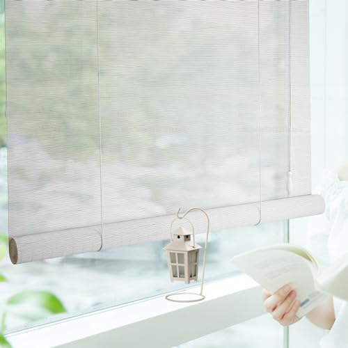 YUJIANHUAA Stores en Bambou Blanc,Store à Rouleau en Bambou Naturel,Store Enrouleur Exterieur,60% Protection Solaire Intimité Écran,pour Fenêtres/Portes,Personnalisée,Largeur×Hauteur (180cm x 180cm)