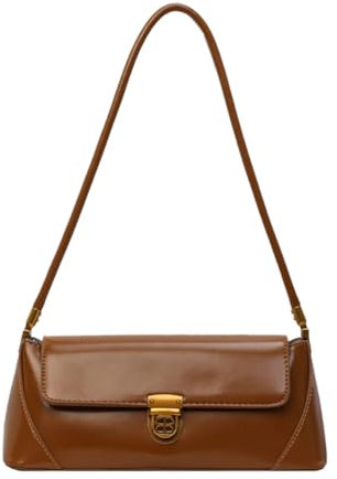 Quirkademy Schultertasche aus PU Leder, Achseltasche Handtasche Klein für Damen Mädchen, Y2K Shoulder Bag Vintage Handtasche Damen, Umhängetasche für Reise Büro Geschenk - Braun