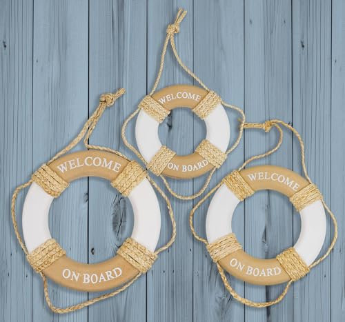 Sailingstory Küstendekoration aus Holz, Rettungsring für Sommer, Strand, Wanddekoration, 3 Stück