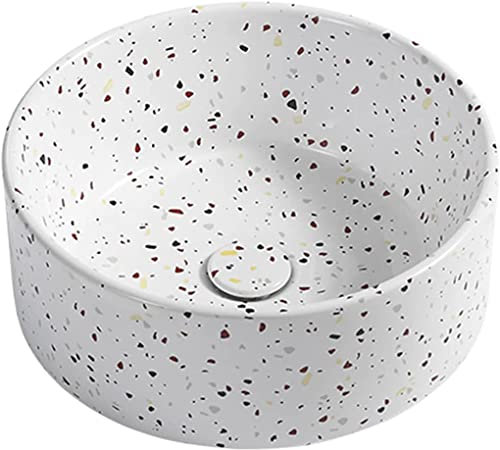 Waschbecken Waschtisch Keramik-Badezimmer-Waschbecken rund, Aufsatzwaschbecken weiß, Waschbecken mit kreativen bunten Punkten 410 x 410 x 150 mm, minimalistische Kunst-Haushaltsdekoration (Größe: Ein