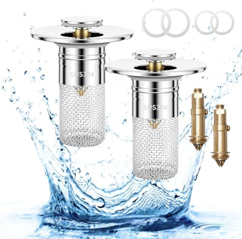 2 Pièces Bonde Lavabo Universel Bouchon de Vidange Salle de Bain, Bouchon de Vidange Améliorée 28-35mm Pop Up Bouchon de Crépine Bouchon d'évier avec Filtre à Cheveux