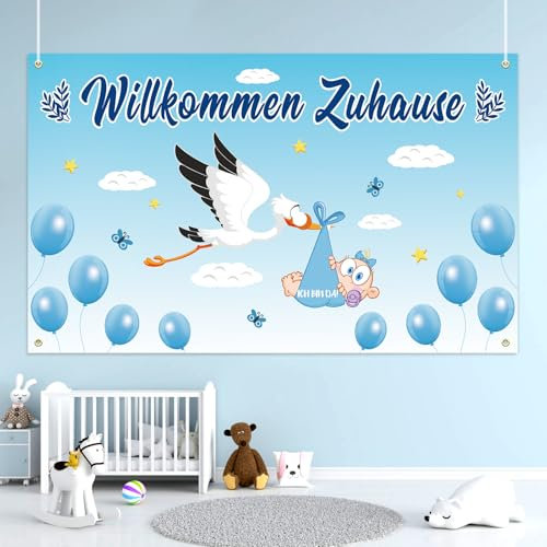 LOHAME Benvenuto a casa, striscione per bambini, 180 x 120 cm, decorazione per la nascita, per la nascita, per la nascita, per la casa, per neonati, per la nascita