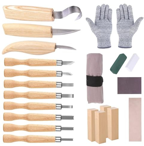 Kit de Sculpture Sur Bois, 21 Pièces DIY Outils de Sculpture, Kit de Couteaux à Découper, Outil de Ciseaux à Bois Kit, Ensemble d'outils de Sculpture Sur Bois pour Sculpteur, Charpentier, Amateur