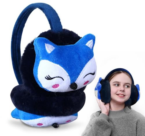 mizikuu Kinder Ohrenwärmer, Winter Ohrenschützer Jungen Mädchen Warme Plüsch Ohrenschützer Kinder Niedlichem Fuchs-Motiv Plüsch Earmuffs Kältebeständig Earmuffs Outdoor Ohrenmuscheln, Dunkelblau