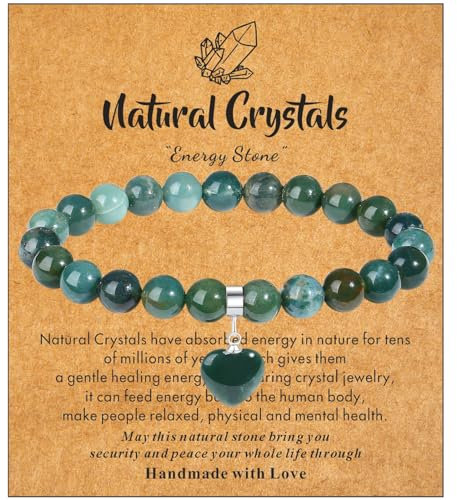 XIANNVXI Herz Armband Damen Aquatic Agate Stein Armband Heilsteine Armband 8mm Perlen Edelstein Armbänder Glücksarmband Schmuck Mama Geburtstagsgeschenk für Frauen