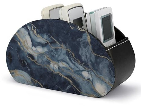 NWTRJ Marble Navy Blue Mixed Remote Control Holders Pu Leather TV Remote Holder with 5 Compartments Desktop Storage Organizers Remote Caddy Box for TV Remotes/Media Controllers/Office Supplies