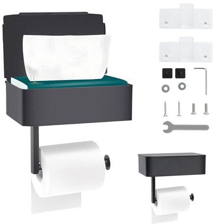 Chiluxendo Toilettenpapierhalter, Klopapierhalter Wc Papier Halterung Toilet Paper Holder, Ohne Bohren Klorollenhalter Ablage Wc Rollenhalter, Klorollenhalter Mit Feuchttücherbox Schwarz