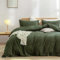Tospass Coton Housse de Couette 200x200cm Vert Olive Couleur Unie Élégante Parure de Lit 2 Personnes Adultes 3 Pièces avec Fermeture Éclair Housse Couette en Coton avec 2 Taie d'oreiller 65x65cm