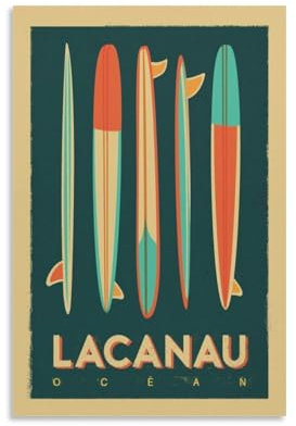 YQCQCS Vintage Frankreich Reiseposter Lacanau Ozean Surfbretter Leinwand Kunst Poster Bild Wanddekoration Malerei Poster Dekorative Poster