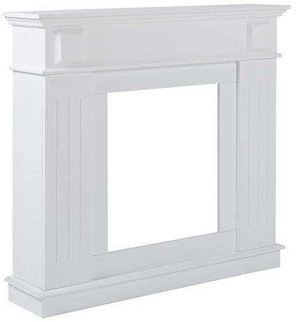 Norbe | Cornice decorativa caminetto, decorazione camino bianca, di legno, stile tradizionale, per soggiorno - Misure 110 x 102 x 37cm (HxLxP) (Bianco)