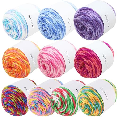 Yayatty 10 Filato per Uncinetto Multicolore, 10 x 45g Arcobaleno Filo Filato Crochet Yarn, Lana di Cotone Colorata, Cotone per Uncinetto per Uncinetto Maglieria Crochet Artigianato Fai da Te