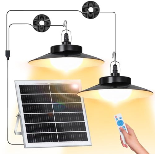 SERBASIC Solarlampen für Außen Hängend mit Fernbedienung, Solar Hängelampe/Solar Lampe Dimmbare&Zeitgesteuerte Solarlampe IP65 Wasserdichte Solarleuchte Hängend mit 5m Kabel für Garten Balkon Pavillon
