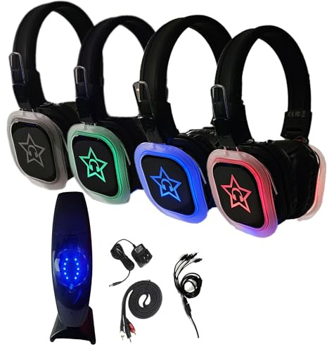 SINGSTAR Silent Disco Starter Kit, Wireless Multimedia Headphones with Transmitter, Rechargeable, HD Sound, 50m Range, Operate Unlimited Headphones at any Time, Outdoor/Movie/Gym/Cinema/Theatre