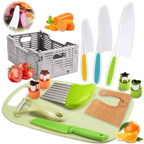 BAISHUWU Enfants Couteau de Cuisine, 13 Pièces Set de Couteaux pour Enfants, Couteau Montessori Enfants, Couteau Enfant, Couteaux de Cuisine pour Enfants, Kit Couteau Sécurité de Cuisine pour Enfants