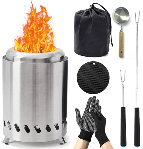 VEGCOO Tabletop Fire Pit, 2026 Upgraded Stainless Steel Smokeless Fire Pit for Garden & Outdoor Use, Portable Table Firepit with Travel Bag, Fork and Accessories, Birthday Gifts, Housewarming Gift