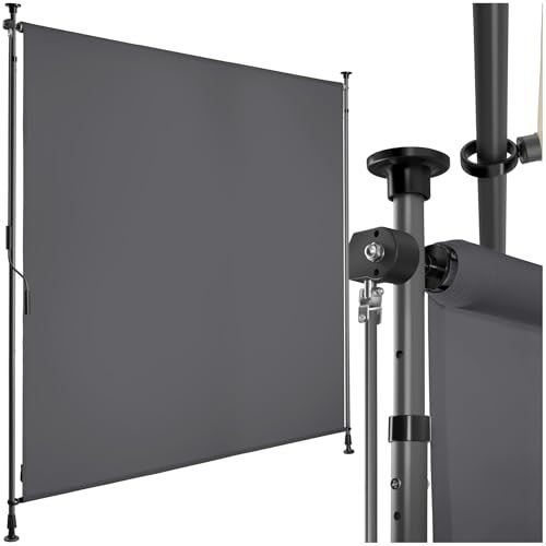 tectake® Klemmmarkise, Sichtschutz Markise Balkon ohne Bohren, Senkrechtmarkise mit Teleskopstange zum Klemmen, Windschutz, Sichtschutz, Sonnenschutz - dunkelgrau, 150 x 310 cm