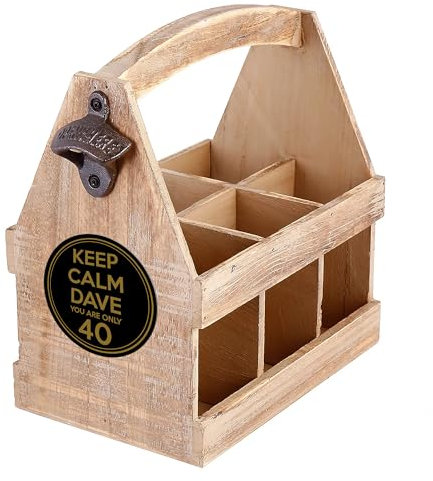 Personalised Beer Crate for Men, Custom Name & Age, Birthday, Rustic Wooden Storage, 6 Bottle Holder with Bottle Opener, Beer Hamper