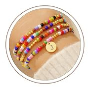 Turandoss Bunte Perlen Armband Kinder Mädchen, 4 Stück Handgefertigt Bunt Perlen Armband mit Buchstaben J Perlenarmband Damen Stapelbare Boho Armbander Set Weihnachtsgeschenke für Mädchen Freundin