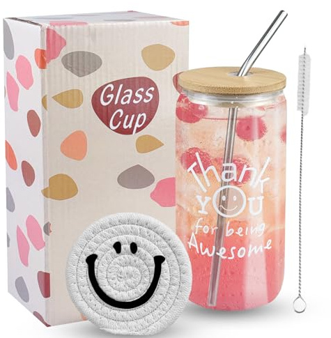 WAIZHIUA Vaso con tapa y pajita, vasos de cóctel con posavasos, vasos de cerveza de 500 ml, juego de vasos adecuados para tazas de café helado, limonadas, batidos, cerveza, cócteles