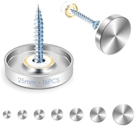 mawmuaw 25 mm Vis à Miroir 16 Pièces Cache Vis Inox Clous Cache Acier Inoxydable avec Capuchons Décoratifs et Rondelles pour Miroirs Plaques de Bain Douche Armoires Tables Panneaux en Verre Meubles