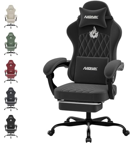 NIONIK Gaming Stuhl Einsteigermodell, Ergonomischer Computerstuhl mit Verstellbarer Höhe und Rückenlehne, Einfacher Gaming Stuhl für Kinder, Teenager, Erwachsene für Zimmer, Büro,Black
