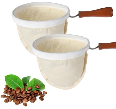 Flannel Cloth Coffee Filter with Wooden Handle, Reusable Handmade Coffee Filter, Washable Coffees Sock Strainer for Coffees Lover Home Café Use