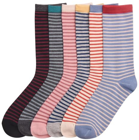 COUVER Women Comfort Crew Socks, Horizon Stripes, 9-11, 6 Pack