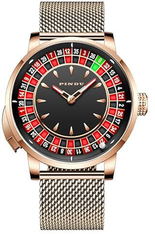 P PINDUER 1.8 inch Roulette-Uhr Herren Uhr,Automatik Uhr Herren mit Japanischem NH35 Werk,5ATM Wasserfest Herrenuhr Automatik,Roulette Design Automatikuhr Herren