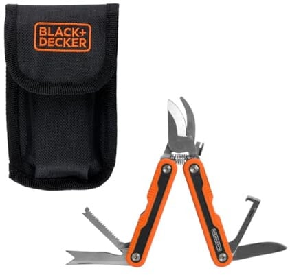 BLACK+DECKER Multitool Gartenschere Werkzeug - Multifunktionswerkzeug mit 6 Funktionen für Gartenarbeit - Multitool mit Säge Messer und Unkrautwerkzeug Inklusive Tasche