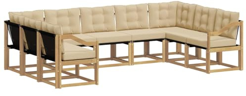 vidaXL Outdoor-Sofagarnitur mit Kissen 9 pcs Weiß und Beige, Garten, modernes Outdoor-Sofa-Set, wetterfestes Ensemble, Bequeme Terrassenlounge, vielseitige Sitzgruppe
