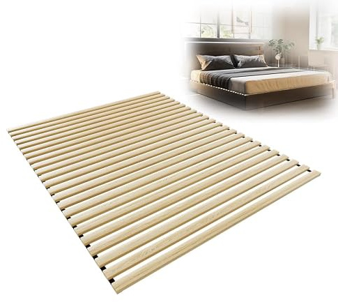 Aufun Lattenrost Rolllattenrost Rollrost Fichtenholz mit 23 Leisten, 160x200cm Holzlatten Lattenroste, Faltbar stabil belastbar bis 300kg für alle Matratzentypen Matratzenrost, inkl. Schwarz Gummiband