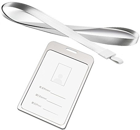 Allspes, porta-badge in lega di alluminio, con cordino da appendere al collo lungo 45 cm, ideale per affari, lavoro, fiere, conferenze, eventi, spettacoli, ufficio, scuola Sliver