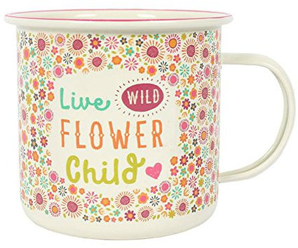 Hippy Mug 'Live Wild Flower Child' Floral Fiesta Fun Enamel Mug