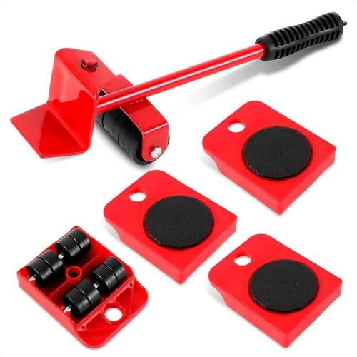 5 Packs Furniture Lifter,Heavy Furniture Moving System Lifter Kit with 4 Slider,Furniture Slides Kit,Heavy Furniture Roller Move Tools,Up to 200kg/440 lb,360 Degree Rotatable Pads,Adjustable Head of | Sofas, Tables, and Dressers Glide Easily with 360° Wheels | Non-Scratch Sliders Protect Hardwood Floors