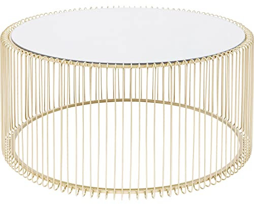 Kare Design Couchtisch Wire Uno, Brass, 80cm Durchmesser, Beistelltisch,Wohnzimmertisch, Stahl Gestell, Glas Tischplatte, rund, 41x80x80 cm (H/B/T)