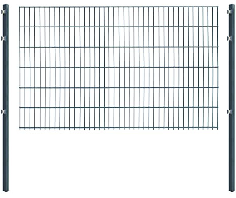 Doppelstabmattenzaun - Komplettset inkl. Pfosten und Montagematerial - Verschiedene Längen und Höhen – Grün oder Anthrazit (L 8 m | H 123 cm | Anthrazit)