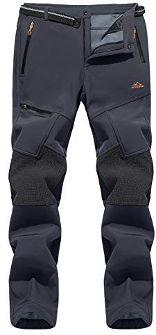 MAGCOMSEN Ski Trousers for Men Waterproof Fishing Trousers Cold Trousers Mens Fleece Lined Workwear Thick Snowboarding Trousers Snow Trousers for Men Climbing Hunting Clothing Grey Trousers